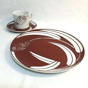 1970s Mikasa Cathy Hardwick Wheat Brown Cup, Saucer and Dinner Plate, RARE Find